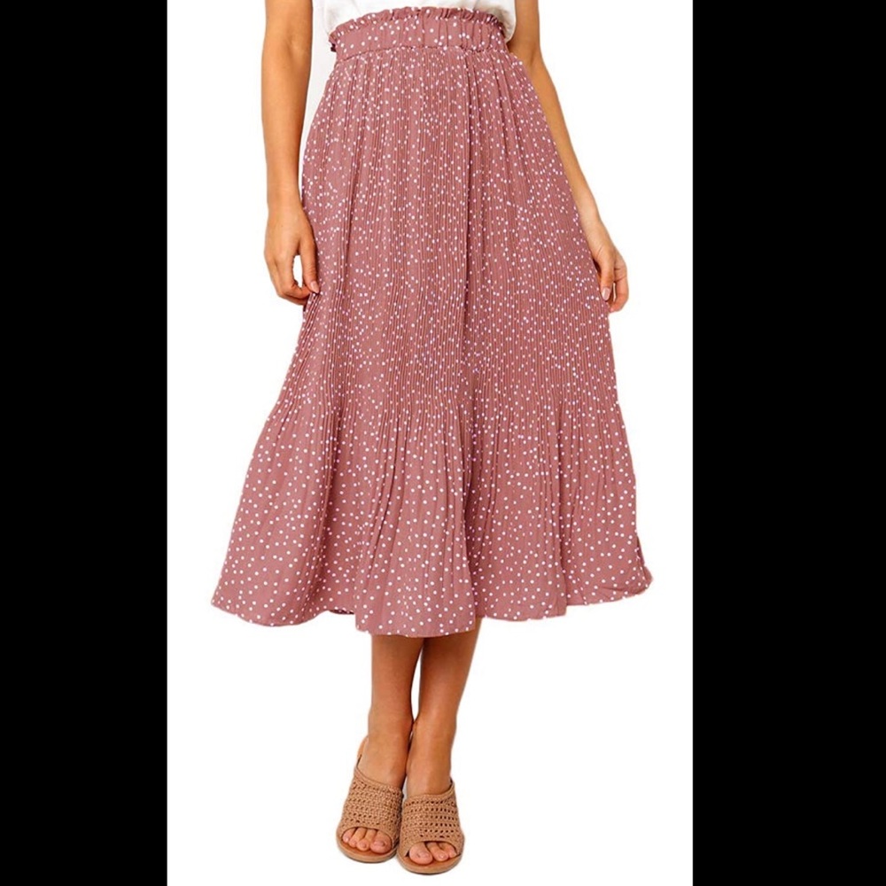 Pink Polkadot Midi Skirt